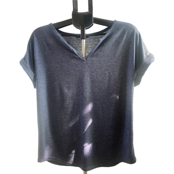 SHEIN Tops - SHEIN Navy V-Neck Short Sleeve Tee, Size S